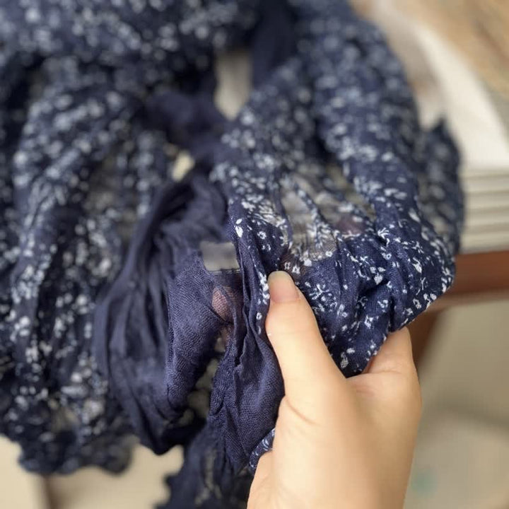 Women's Artistic Floral Pleats Cotton Linen Thin Scarf