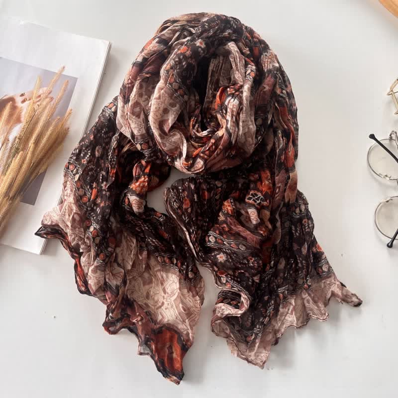 Women's Ethnic Style Pleated Cotton Linen Thin Autumn Scarf - Coffee - image 4