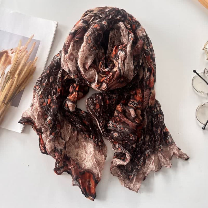 Women's Ethnic Style Pleated Cotton Linen Thin Autumn Scarf - Coffee - image 4