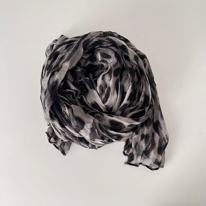 Women's Leopard Print Pleated Cotton Linen Thin Autumn Scarf
