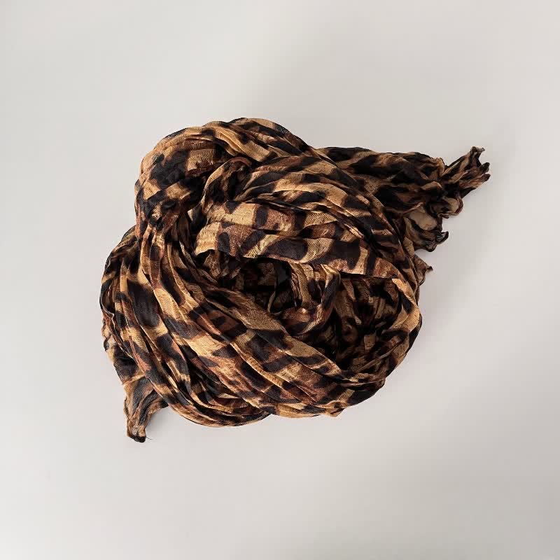 Women's Leopard Print Pleated Cotton Linen Thin Autumn Scarf