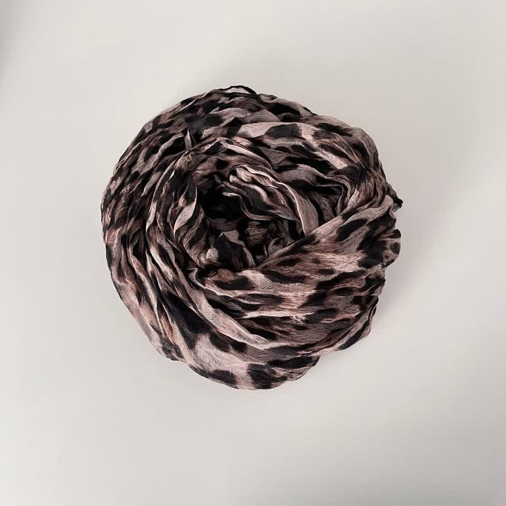 Women's Leopard Print Pleated Cotton Linen Thin Autumn Scarf
