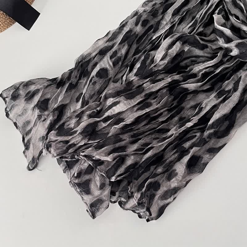 Women's Leopard Print Pleated Cotton Linen Thin Autumn Scarf