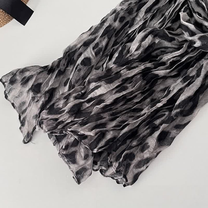 Women's Leopard Print Pleated Cotton Linen Thin Autumn Scarf - image 8