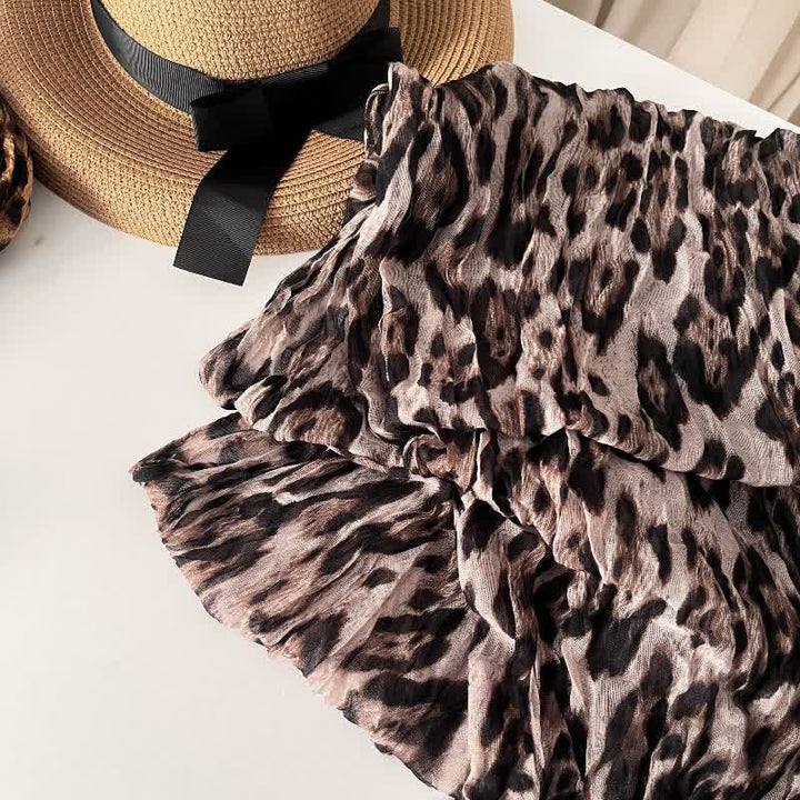 Women's Leopard Print Pleated Cotton Linen Thin Autumn Scarf