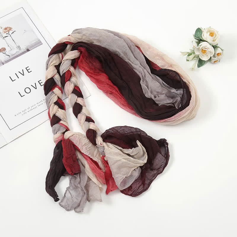 Women's Colorful PHeadband Braided Twist Knotted leated Scarf - Maroon - image 5