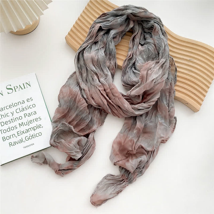 Women's Hand Tie-Dye Pleated Thin Long Scarf - Gray - image 9