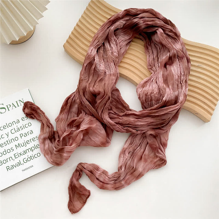 Women's Hand Tie-Dye Pleated Thin Long Scarf - Pale Violet Red - image 5