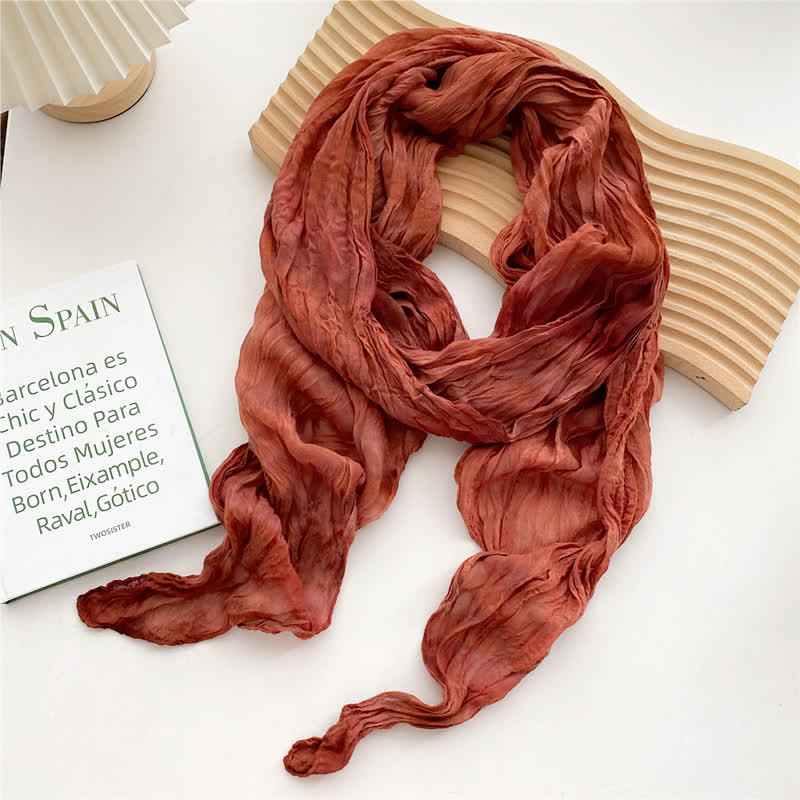 Women's Hand Tie-Dye Pleated Thin Long Scarf - Orange - image 0