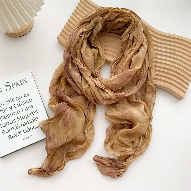Women's Hand Tie-Dye Pleated Thin Long Scarf - Yellow - image 7