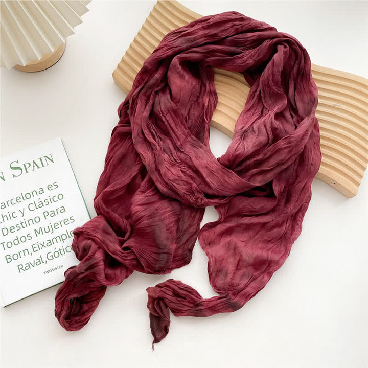 Women's Hand Tie-Dye Pleated Thin Long Scarf - Burgundy - image 8