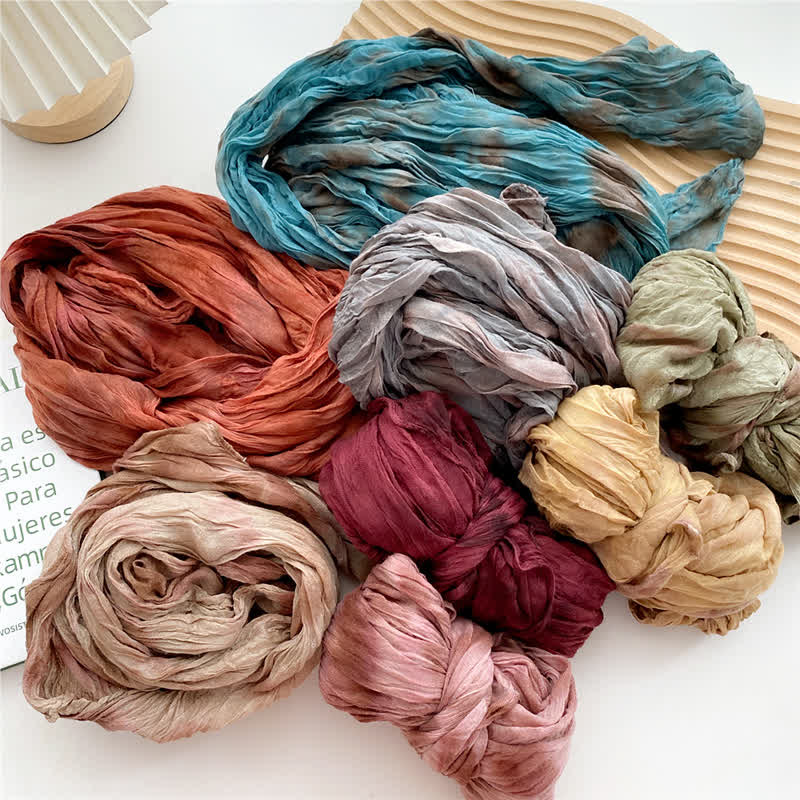 Women's Hand Tie-Dye Pleated Thin Long Scarf