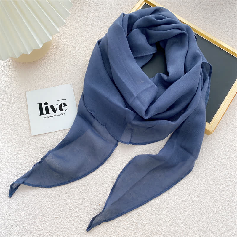Women's Solid-color Thin Shawl Triangle Scarf - Navy - image 6