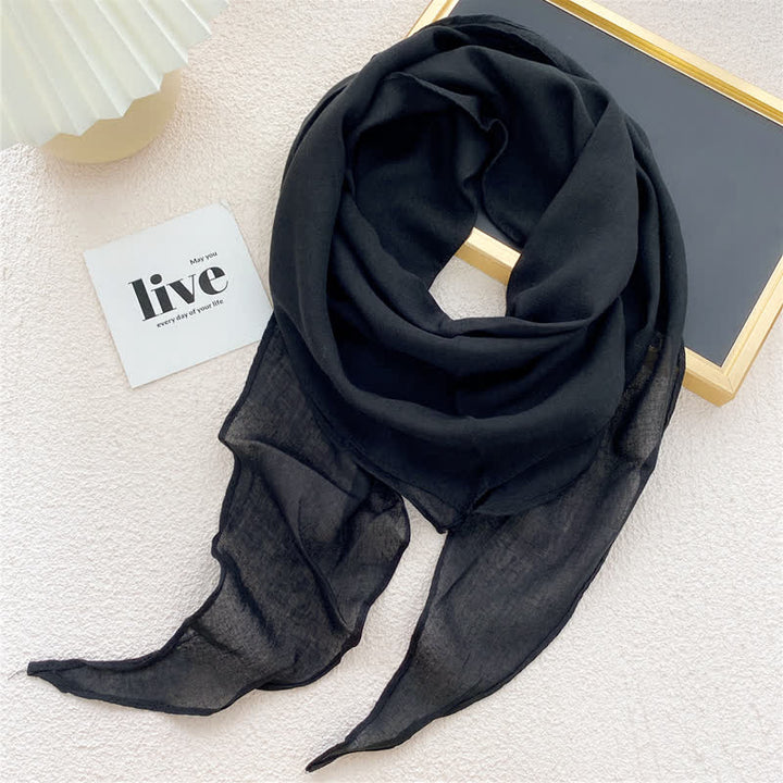 Women's Solid-color Thin Shawl Triangle Scarf - Black - image 4