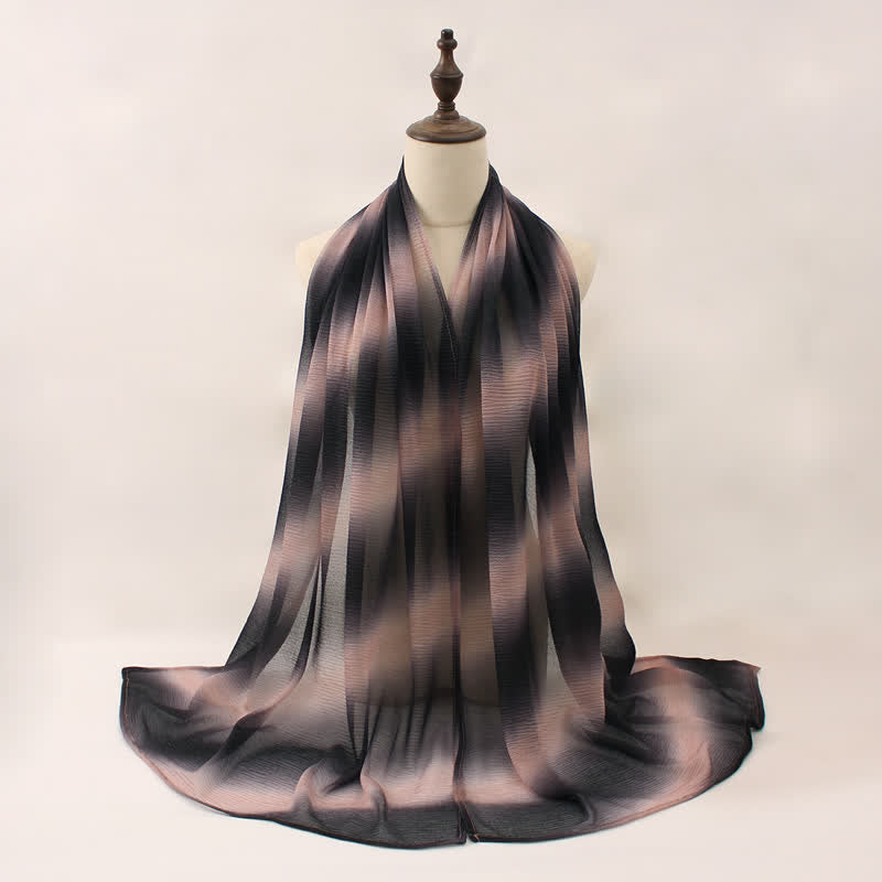 Unisex Striped Gradient Color Pleats Summer Thin Scarf