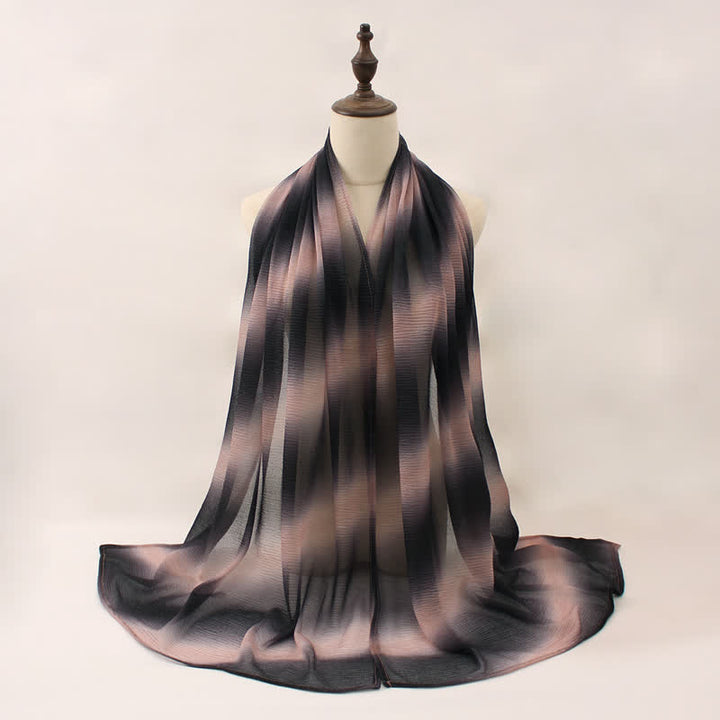 Unisex Striped Gradient Color Pleats Summer Thin Scarf