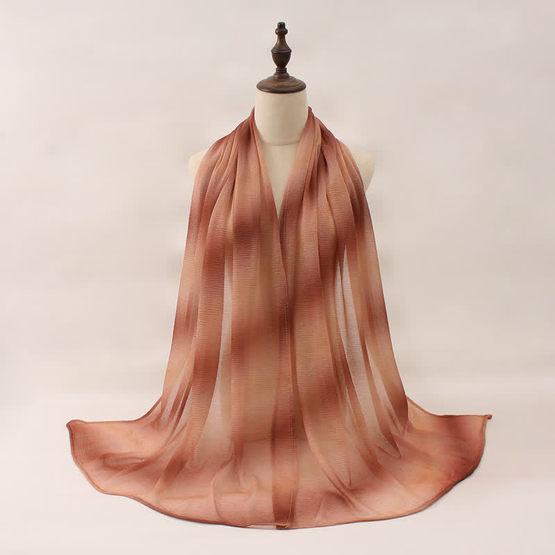 Unisex Striped Gradient Color Pleats Summer Thin Scarf - Sandy Brown - image 7
