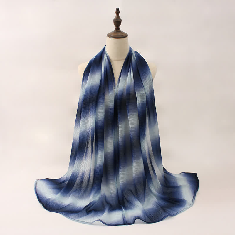 Unisex Striped Gradient Color Pleats Summer Thin Scarf - Blue - image 8