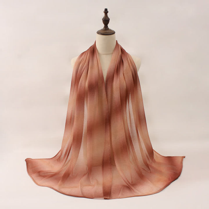 Unisex Striped Gradient Color Pleats Summer Thin Scarf - Sandy Brown - image 7