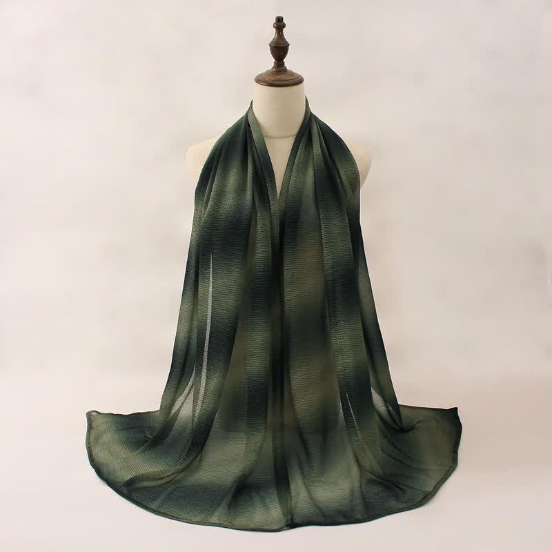 Unisex Striped Gradient Color Pleats Summer Thin Scarf - Green - image 12
