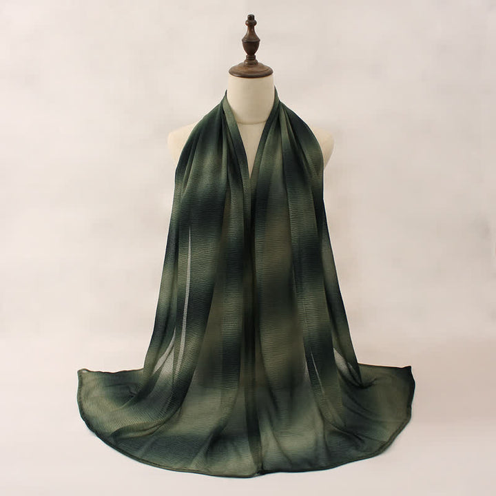 Unisex Striped Gradient Color Pleats Summer Thin Scarf - Green - image 12