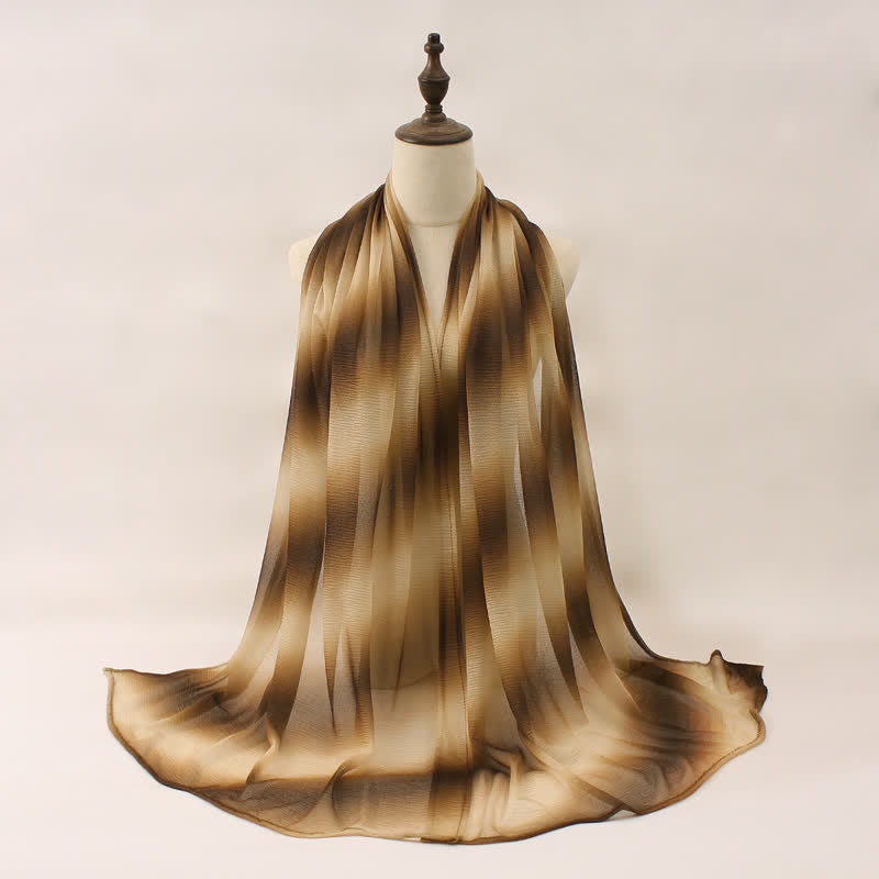 Unisex Striped Gradient Color Pleats Summer Thin Scarf - Coffee - image 6