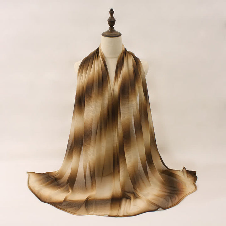 Unisex Striped Gradient Color Pleats Summer Thin Scarf - Coffee - image 6