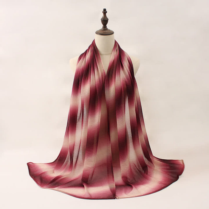Unisex Striped Gradient Color Pleats Summer Thin Scarf - Dark Red - image 1