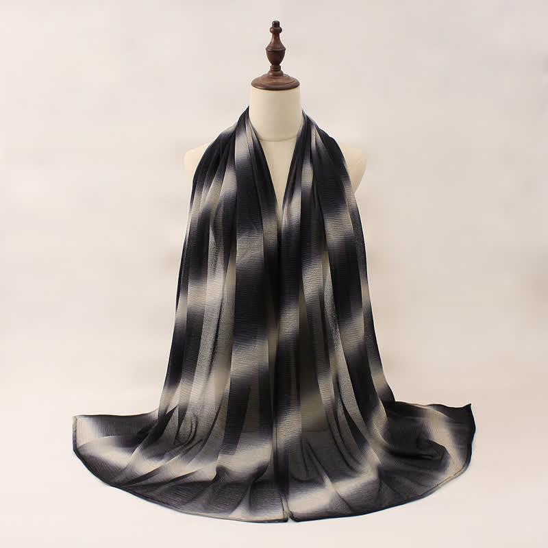 Unisex Striped Gradient Color Pleats Summer Thin Scarf - Black - image 11