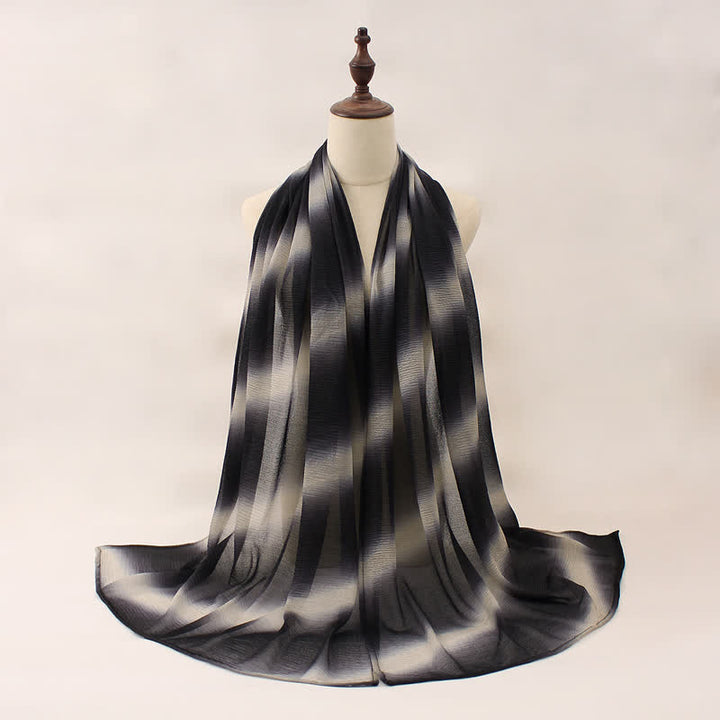 Unisex Striped Gradient Color Pleats Summer Thin Scarf - Black - image 11