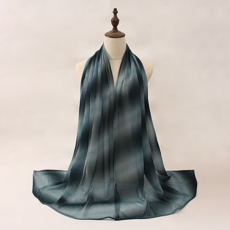 Unisex Striped Gradient Color Pleats Summer Thin Scarf - Dark Steel Blue - image 9