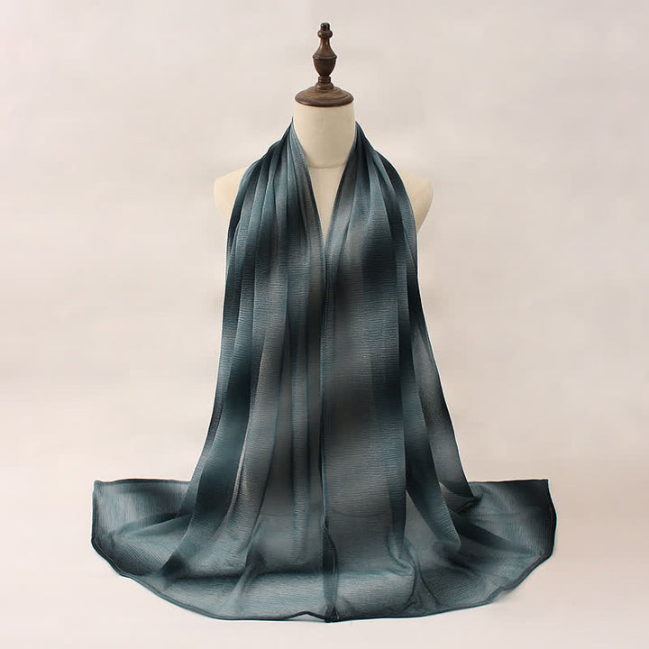 Unisex Striped Gradient Color Pleats Summer Thin Scarf - Dark Steel Blue - image 9