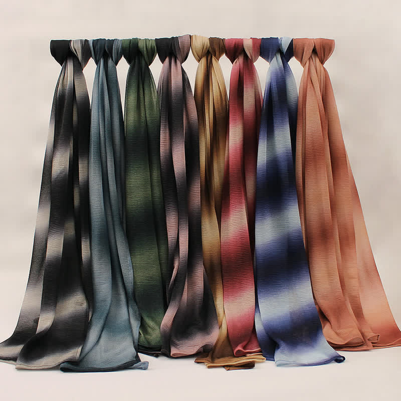 Unisex Striped Gradient Color Pleats Summer Thin Scarf