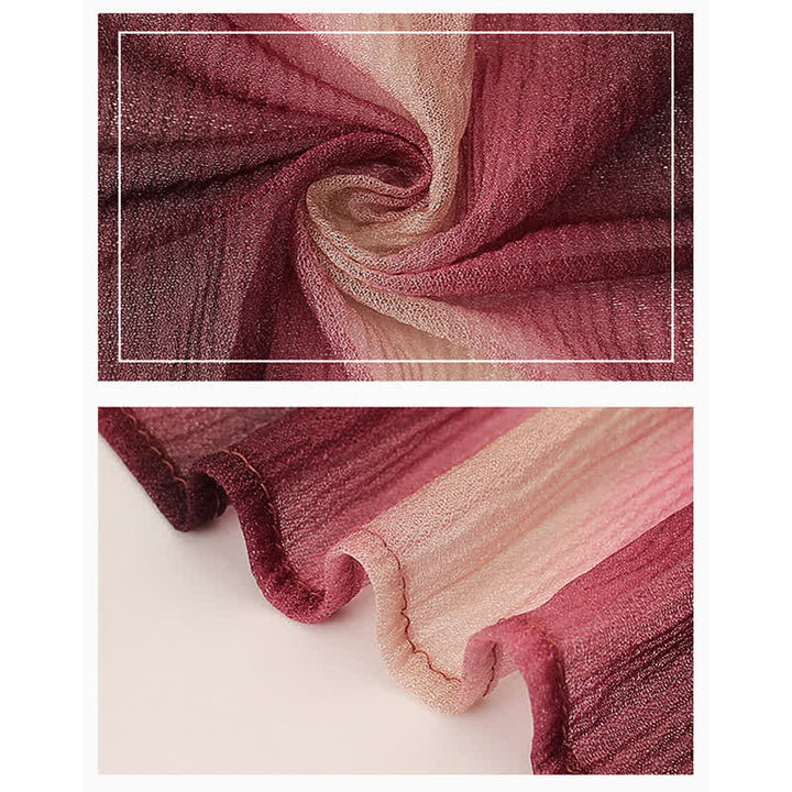 Unisex Striped Gradient Color Pleats Summer Thin Scarf