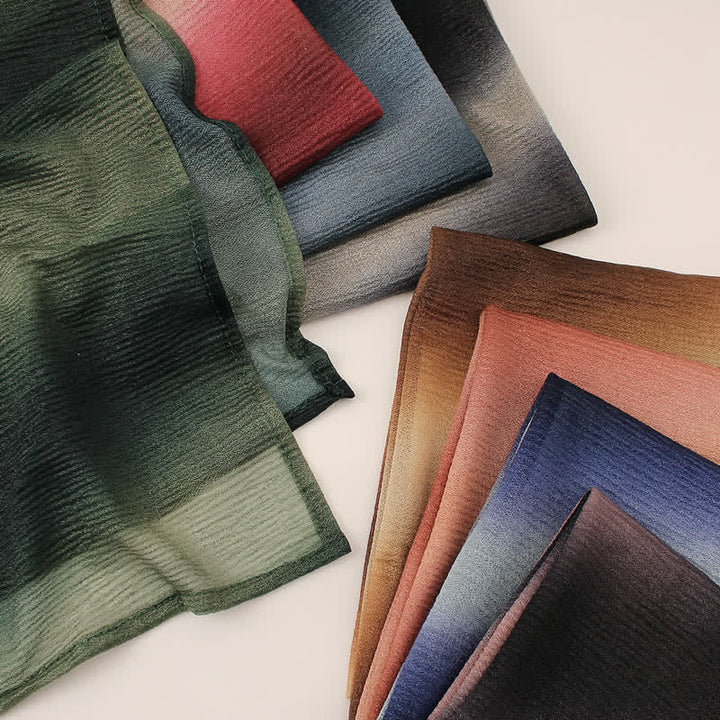 Unisex Striped Gradient Color Pleats Summer Thin Scarf