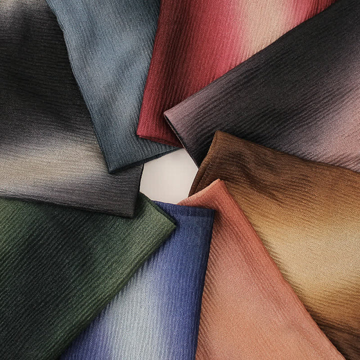 Unisex Striped Gradient Color Pleats Summer Thin Scarf