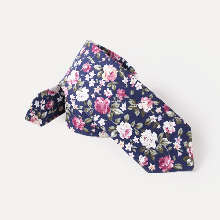 Men's Cute Fresh Flower Pattern Cotton Necktie - Navy - image 6