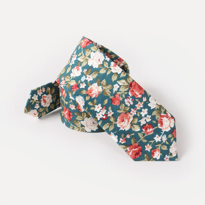 Men's Cute Fresh Flower Pattern Cotton Necktie - Teal - image 8