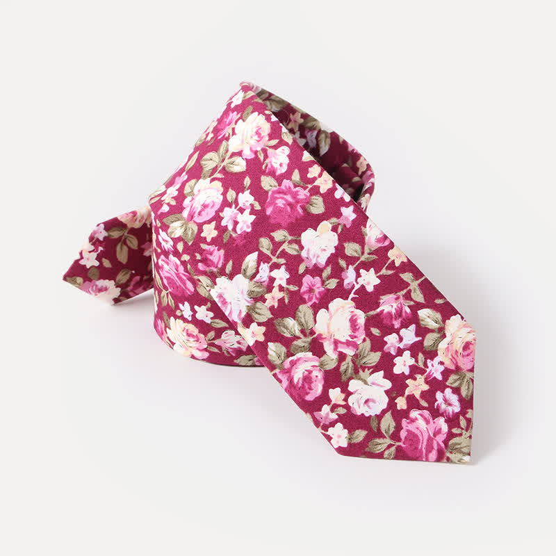 Men's Cute Fresh Flower Pattern Cotton Necktie - Pink - image 7