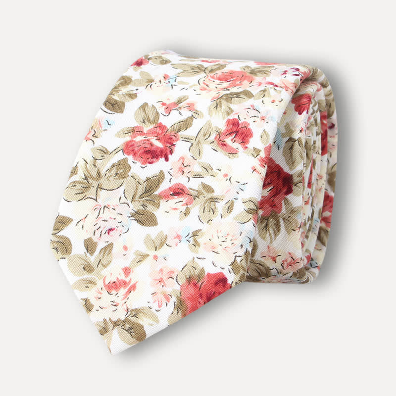 Men's Cute Fresh Flower Pattern Cotton Necktie - Ivory - image 0