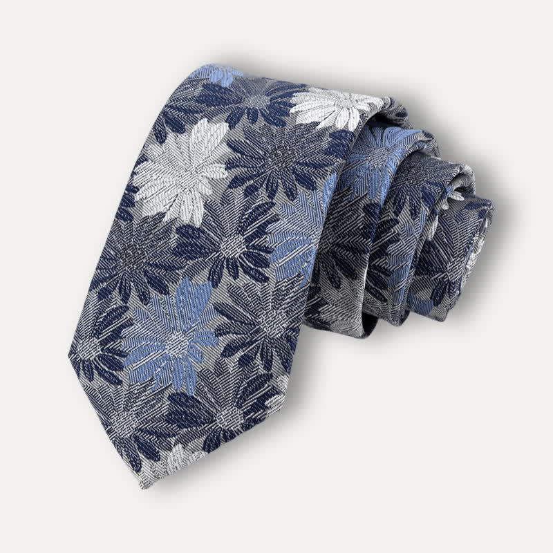 Men's Gray & Blue Daisy Floral Necktie - Gray & Blue - image 0