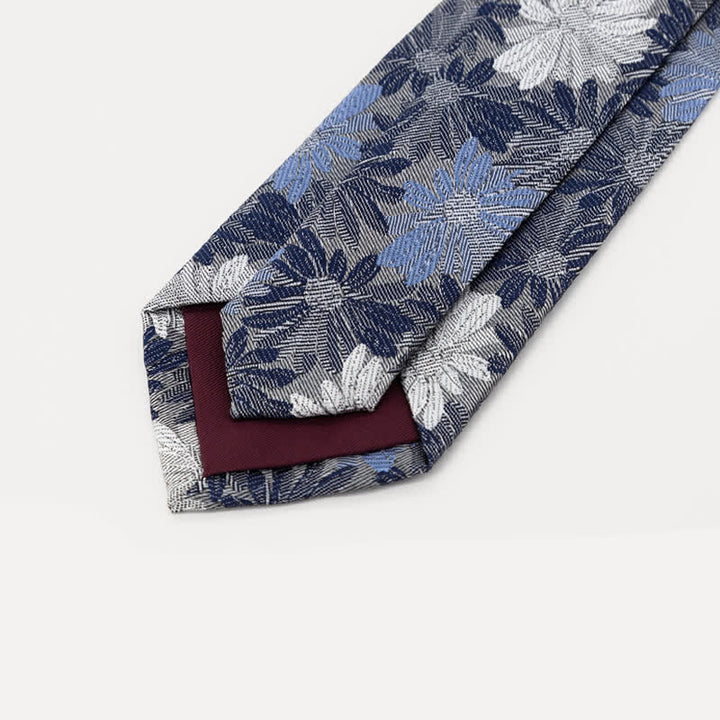 Men's Gray & Blue Daisy Floral Necktie - image 3