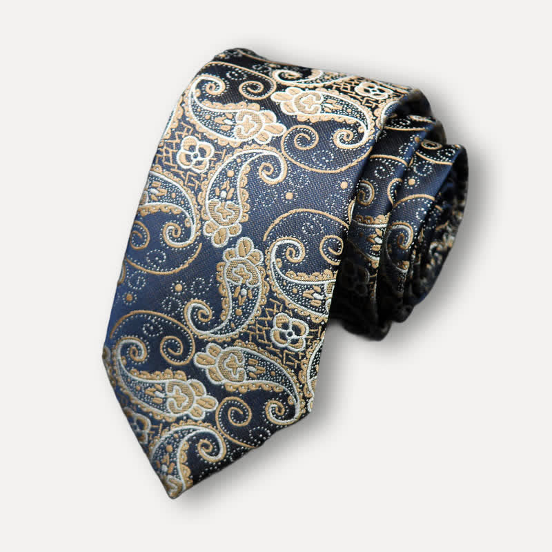 Navy Blue Men's Exotic Paisley Necktie - Navy Blue - image 0