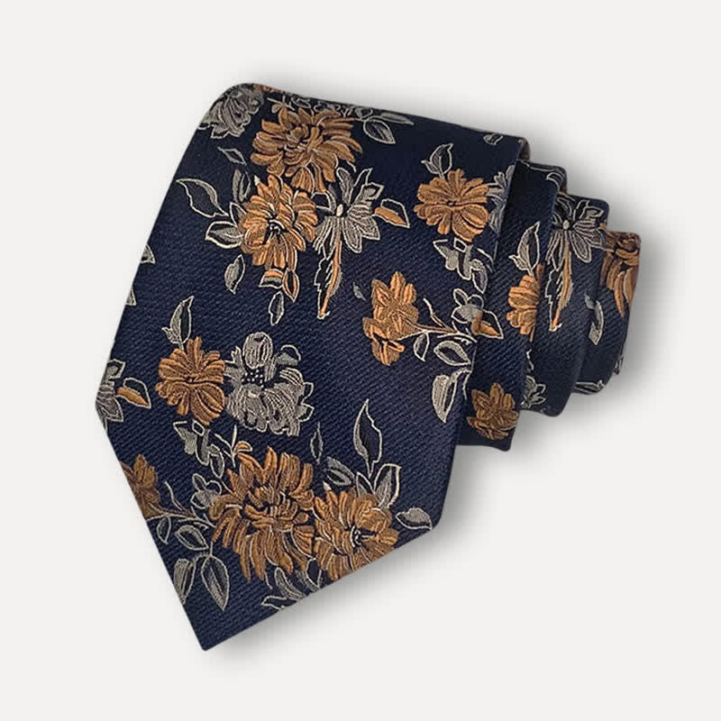 Men's Chrysanthemum Floral Casual Wear Necktie - Navy - Necktie - image 0