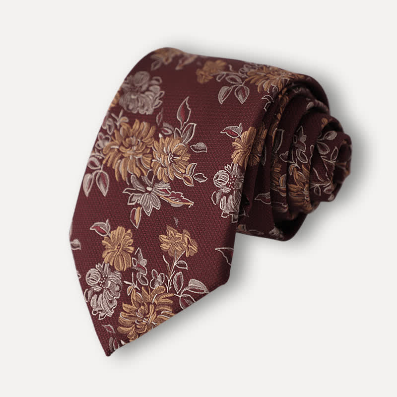 Men's Chrysanthemum Floral Casual Wear Necktie - Burgundy - Necktie - image 2