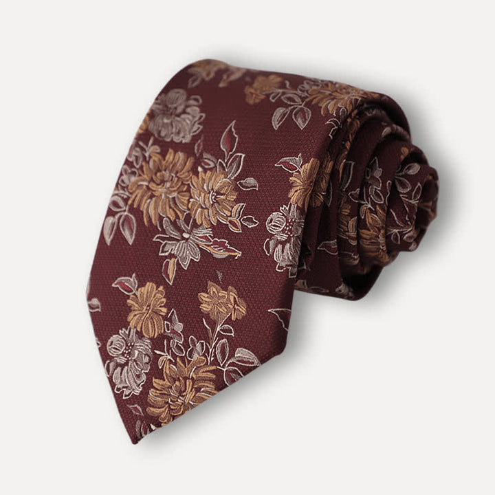Men's Chrysanthemum Floral Casual Wear Necktie - Burgundy - Necktie - image 2
