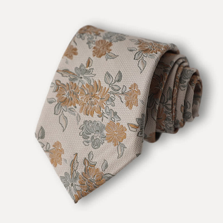 Men's Chrysanthemum Floral Casual Wear Necktie - Champagne - Necktie - image 4