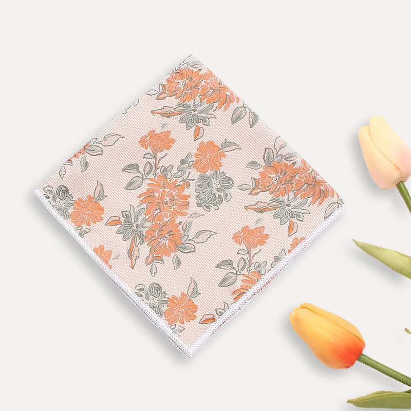 Men's Chrysanthemum Floral Casual Wear Necktie - Champagne - Pocket Square - image 5
