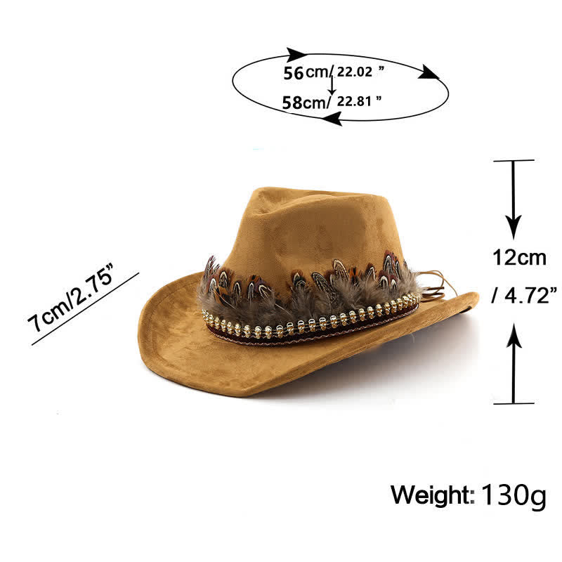 Ethnic Decorative Feather Band Suede Cowboy Hat