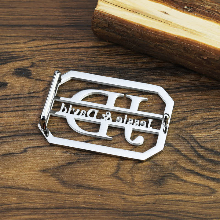 Custom Name & Initials Silver DIY Buckle Leather Belt